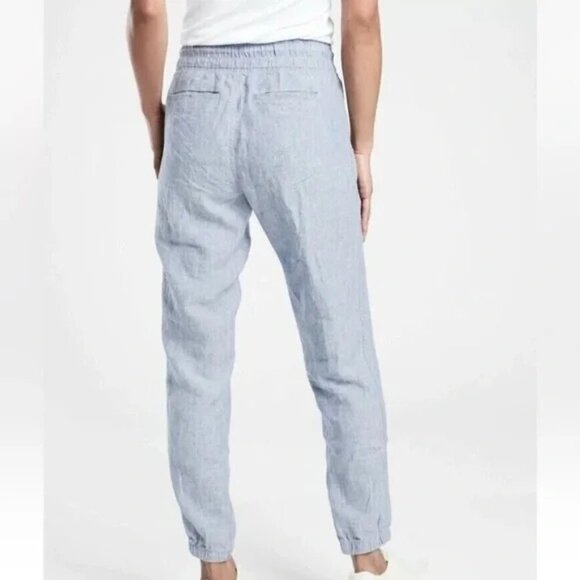 Athleta Cabo Linen Jogger Chambray Blue Sz 2 Beachy Nautical Coastal Athleisure - Picture 2 of 13
